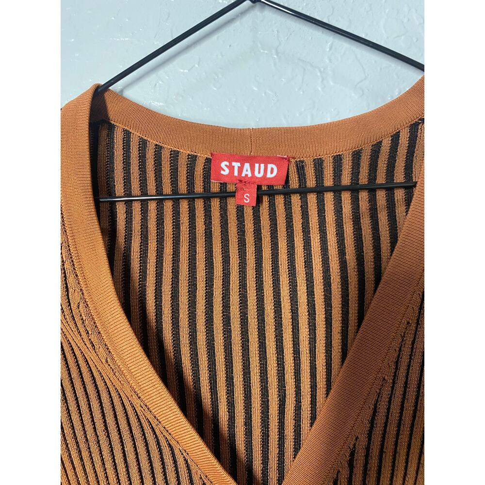 STAUD Brown Ribbed Cardigan Top Size S Boho Minimalist - Picture 4 of 8